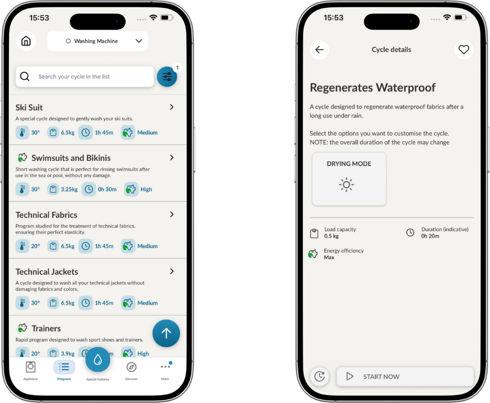 Screenshots of the programmes available on the hOn app