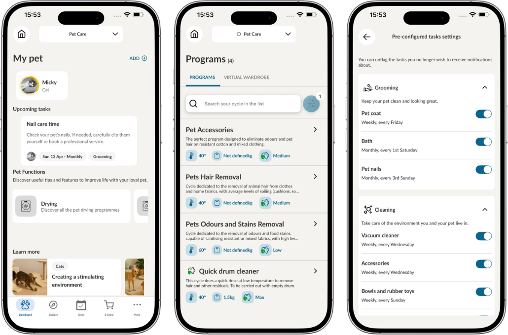 hOn app screen about the pet smart widget